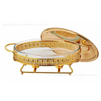 Chauffe-plat de luxe en verre et acier inoxydable avec supports alimentés au gaz/carburant pour chauffe-plats et serveur de buffet de restauration