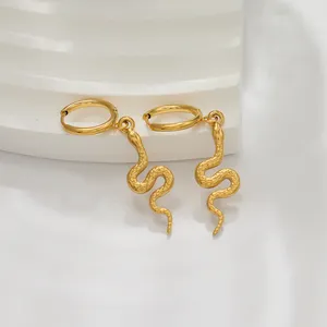 Fashion Stainless Steel Snake Drop Earrings For Women Statement Jewelry Waterproof 18K Gold Plated Charm Pendant Hoop Earrings