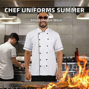 Nueva Chaqueta de Chef Unisex de Manga Corta en Sarga Negra de Poliéster de Alta Calidad con Cierre de Botones y Estampado por Transferencia Térmica para Uniforme de Restaurante - Product Image 2