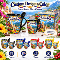 Souvenir de voyage en Colombie, tasse à café en céramique avec cuillère, drapeau colombien, impression florale de ville coloniale, tasse à café en porcelaine, 2 tailles