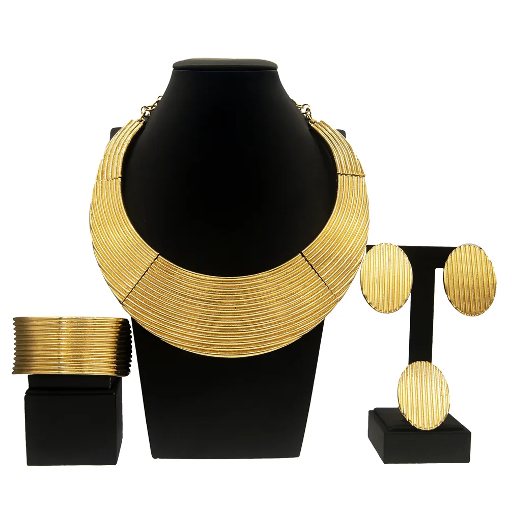 Yulaili conjunto de joias, conjunto italiano banhado a ouro colar brincos pulseira conjunto de festa casamento acessórios de fantasia