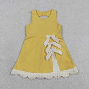 GSD3318 rts Vestido de niña estilo boutique con ribete a cuadros amarillos, sin mangas, deportivo, con volantes, para bebé o niña pequeña - Product Image 1