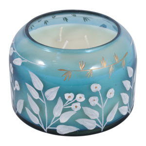 Candela Profumata Maison Illuminare in Vetro Blu con Design Floreale, Candela Decorativa a 3 Stoppini per Soggiorno, Camera da Letto, Bagno - Product Image 5