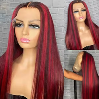 Produits Phares 2024 : Perruque Lace Front Noire et Rouge avec Mèches, Sans Colle, Fermeture HD Complète, Cheveux Indiens Bruts Alignés dans le Sens des Cuticules