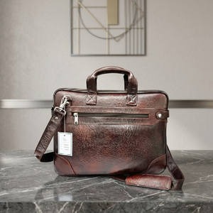 Men's Genuine Leather Luxury Messenger <b>Laptop</b> Bag Made in India with Zipper Pocket Durable for Travel - Product Image 6