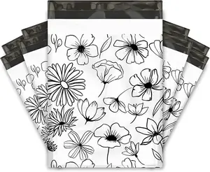 Custom advanced printing mailers shipping envelopes black white sketch floral design waterproof pe mail bag