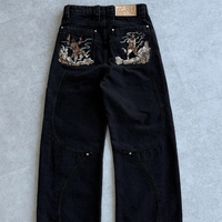 Pantalon en jean vintage personnalisé, effet usé, broderie 3D, coupe ample, motif de designer, streetwear, style Y2K