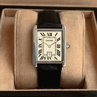 Jam Tangan Wanita ODM OEM Logo Kustom Elegan Dial Persegi Analog Quartz Sederhana Kristal Tali Kulit Arloji Casing Aloi