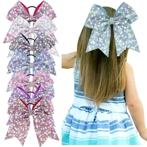 Colorful Sequin Cheer Bows Rhinestone Bow-knot Hair Bows With Elastic Hair Bands For Girls Cheerleading Hair Accessories