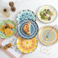 Vente en gros de plats de cuisine colorés de style nordique bohème, vaisselle en porcelaine bohème pour restaurant, ensemble de plats en céramique marocaine
