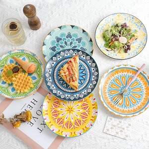 Vente en gros de plats de cuisine colorés de style nordique bohème, vaisselle en porcelaine bohème pour restaurant, ensemble de plats en céramique marocaine - Product Image 5