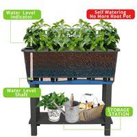 Boîte de jardinière en plastique pour lit de jardin surélevé extérieur à arrosage automatique avec étagère de rangement pour jardin cour herbe légume fleur