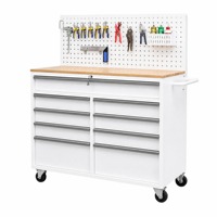 Armoire à outils tout-en-un en acier, chariot à 9 tiroirs, plan de travail en bois, établi mobile verrouillable, personnalisable OEM/ODM pour la réparation automobile