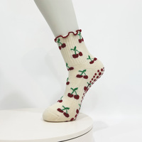 Chaussettes de Pilates élégantes mi-mollet à motif floral, respirantes, antidérapantes, avec logo personnalisé, plusieurs tailles pour l'automne - Spandex/Polyester/Coton