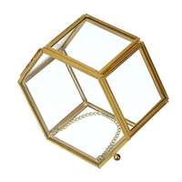 Boîte à bijoux hexagonale en verre transparent de qualité supérieure avec cadre en laiton, utilisée pour le rangement et la présentation de bagues et d'accessoires de bijouterie