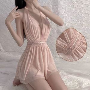 2026 Grande Taille Sexy Femme Passion Robe de Nuit Halter Dos Nu Lingerie Transparente avec String - Product Image 6