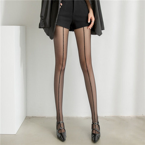 Black Vertical Stripe Pantyhose 0D Ultra Thin Sheer Women's Tights Spring Summer Autumn Fashion Leg Enhancing Stockings - Product Image 1