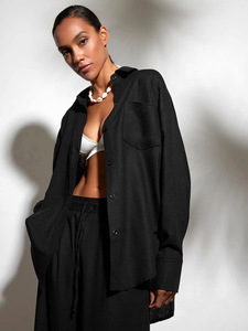 Vêtements en lin à manches longues OEM très vendus ensemble décontracté 2 pièces pour femmes vêtements de travail de couleur personnalisée - Product Image 6