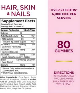 Suplemento de gominolas de biotina para cabello, piel y uñas, caramelo con sabor a fresa, vitamina A;C vegana - Product Image 2
