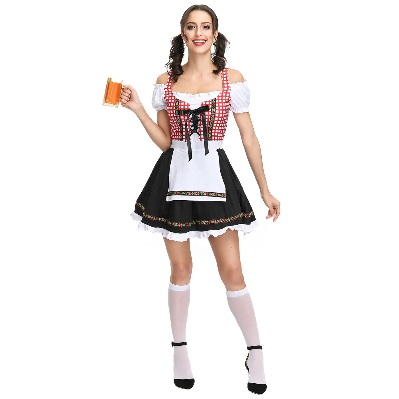 Damen Erwachsene Oktoberfest Dirndl Kleid bayerisch Heidi Bier Mädchenkostüm Dienstmädchenkostüm Cosplay Halloween ausgefallenes Party-Kleid