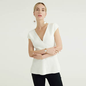 Suéter de lana con diseño <span class=keywords><strong>cruzado</strong></span> Blanco clásico para <span class=keywords><strong>mujer</strong></span> - Product Image 3