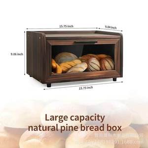 Wooden Bread Box Rectangle Freshness Preservation Kitchen Storage Food <b>Container</b> With Wooden Lid - Product Image 4
