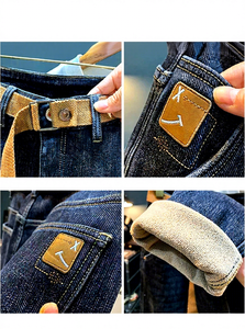 <span class=keywords><strong>Pantaloni</strong></span> Casual Comodi e Morbidi per <span class=keywords><strong>Uomo</strong></span>, <span class=keywords><strong>Jeans</strong></span> Invernali Foderati in Pile Antivento e Caldi, Vestibilità Slim - Product Image 4