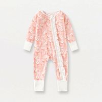 Baju Tidur Bayi Baru Lahir Berbahan Bambu dengan Ruffle, Lengan Panjang, Musim Semi Musim Panas, Piyama Bayi dengan Resleting, Pakaian Bayi