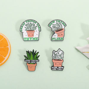 Bros tanaman pot Pin Enamel Aloe Thyme Halo bagaimana anda kerah lencana hadiah perhiasan untuk teman dan anak-anak - Product Image 2