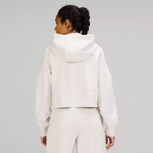 Commercio all'ingrosso Bianco di Alta Qualità Maniche Lunghe Tuta Ritagliata Logo In Bianco Yoga Crop Top Pullover Felpa Personalizzata Delle Donne <span class=keywords><strong>Felpe</strong></span> <span class=keywords><strong>Con</strong></span> <span class=keywords><strong>Cappuccio</strong></span> - Product Image 3