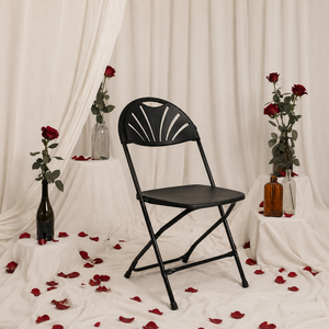 Fan Back Black Folding Party <b>Chair</b> Durable HDPE and Metal Stackable and Waterproof for Indoor and Outdoor Events for Garden Use - Product Image 1