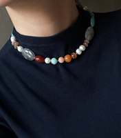 Collier ras du cou unisexe fait main en perles d'eau douce et pierres précieuses ovales mélangées, coloré, étanche, en pierres naturelles, idéal pour un cadeau, faible MOQ