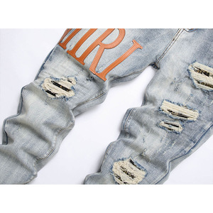 Pantalones vaqueros personalizados ajustados para <span class=keywords><strong>hombre</strong></span>, pantalones vaqueros desgastados, pantalones vaqueros rasgados de algodón para <span class=keywords><strong>hombre</strong></span>, pantalones vaqueros - Product Image 5