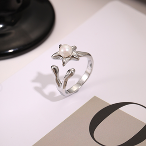 Bague en acier inoxydable au design géométrique, bague ouverte en acier titane, bijoux de luxe léger en malachite en forme de cœur - Product Image 5