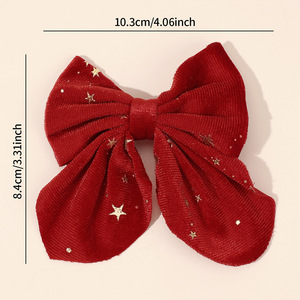 Red Velvet Star <b>Bow</b> Hair <b>Clips</b> Fabric Hair Barrettes For Girls Autumn Winter Christmas Party Side Kids Hair Accessories - Product Image 2