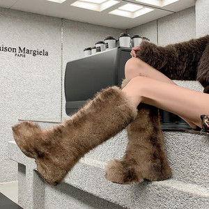 2025 новые зимние сапоги до колена, женские роскошные сапоги из воловьей кожи со смешенным кроличьим мехом, Нескользящие повседневные теплые сапоги - Product Image 2