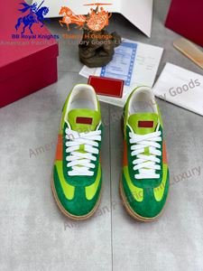 Men's Green Pink Color <b>Block</b> Low Top Casual Sneakers Retro Gum Sole Trainers - Product Image 5
