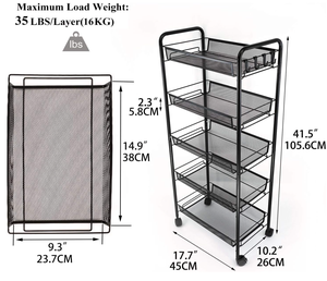 Carrito de Almacenamiento Rodante de 5 Niveles con Ruedas, Carrito Multiusos con Estantes Organizadores para Cocina, Baño y Oficina - Product Image 6