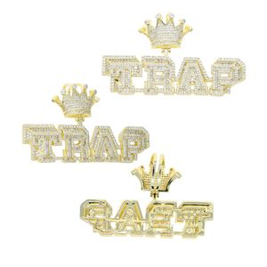 Iced Out Bling Micro Pave CZ Cubic Zircon Letter TRAP Colgante Collares con cadena de cuerda Joyería de hip hop - Product Image 4