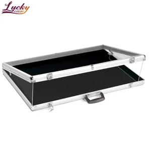 Aluminum Display Case Aluminum Glass Top Display Locking Travel Table Counter Top Case W/Side Panel Acrylic