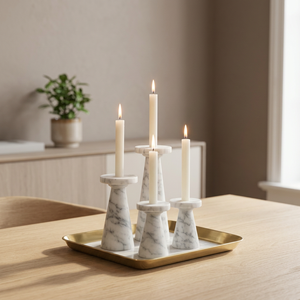 Premium Marble <b>Candle</b> Holder Set with Decorative Metal <b>Tray</b> for Tabletop Home Dining Centerpiece and Elegant Interior Home Decor - Product Image 3