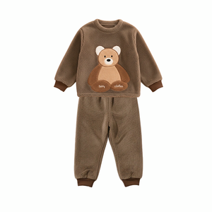 Hongbo sonbahar ve kış bebek kürklü ayı pijama seti sıcak ev çocuk erkek giyim seti kalınlaşmak yumuşak eğlence giyim çocuk pijamaları - Product Image 6