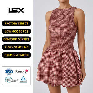 <span class=keywords><strong>Vestido</strong></span> <span class=keywords><strong>de</strong></span> Verano para Mujer, <span class=keywords><strong>de</strong></span> Algodón, con Estampado a Cuadros y Logotipo Personalizado, <span class=keywords><strong>de</strong></span> Alta Calidad, Informal, con Banda <span class=keywords><strong>de</strong></span> Ganchillo, Fabricante - Product Image 1