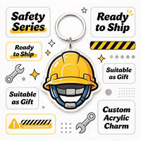 Porte-clés en acrylique personnalisé en forme de casque de chantier, breloque transparente en forme de casque de sécurité de dessin animé, cadeaux promotionnels sur mesure