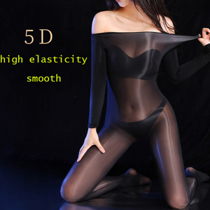 2025 été Sexy ouvert/fermé entrejambe collants hommes/femmes brillant huile lisse tricoté collants couverture complète du corps - Product Image 1