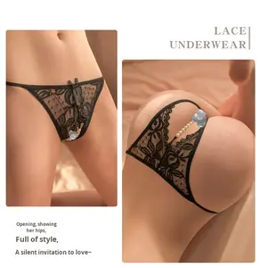 Yeni nakış inci külot toptan seksi iç çamaşırı G dize Thongs kadın erotik açık iç çamaşırı Crotchless dantel külot - Product Image 4