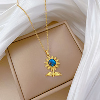 Collier en acier inoxydable tendance, collier exquis ciel étoilé tournesol, pendentif scintillant polyvalent, bijoux pour femmes, vente en gros
