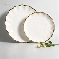 Service de table en porcelaine à bord doré, 20 pièces, jetable, résistant à la chaleur, compatible lave-vaisselle, style européen, kit d'ustensiles, pour la remise des diplômes