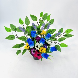 Flores Artificiales en Maceta Azules y Amarillas, una Opción Elegante para el Duelo en el Cementerio - Product Image 1