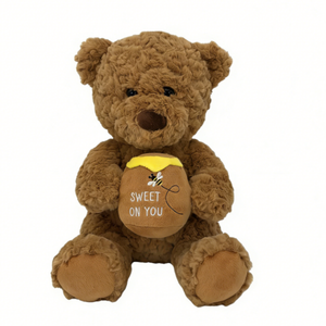 Oso de peluche rizado marrón personalizado con tarro de miel, animal de peluche para regalar a novia o novio. - Product Image 3